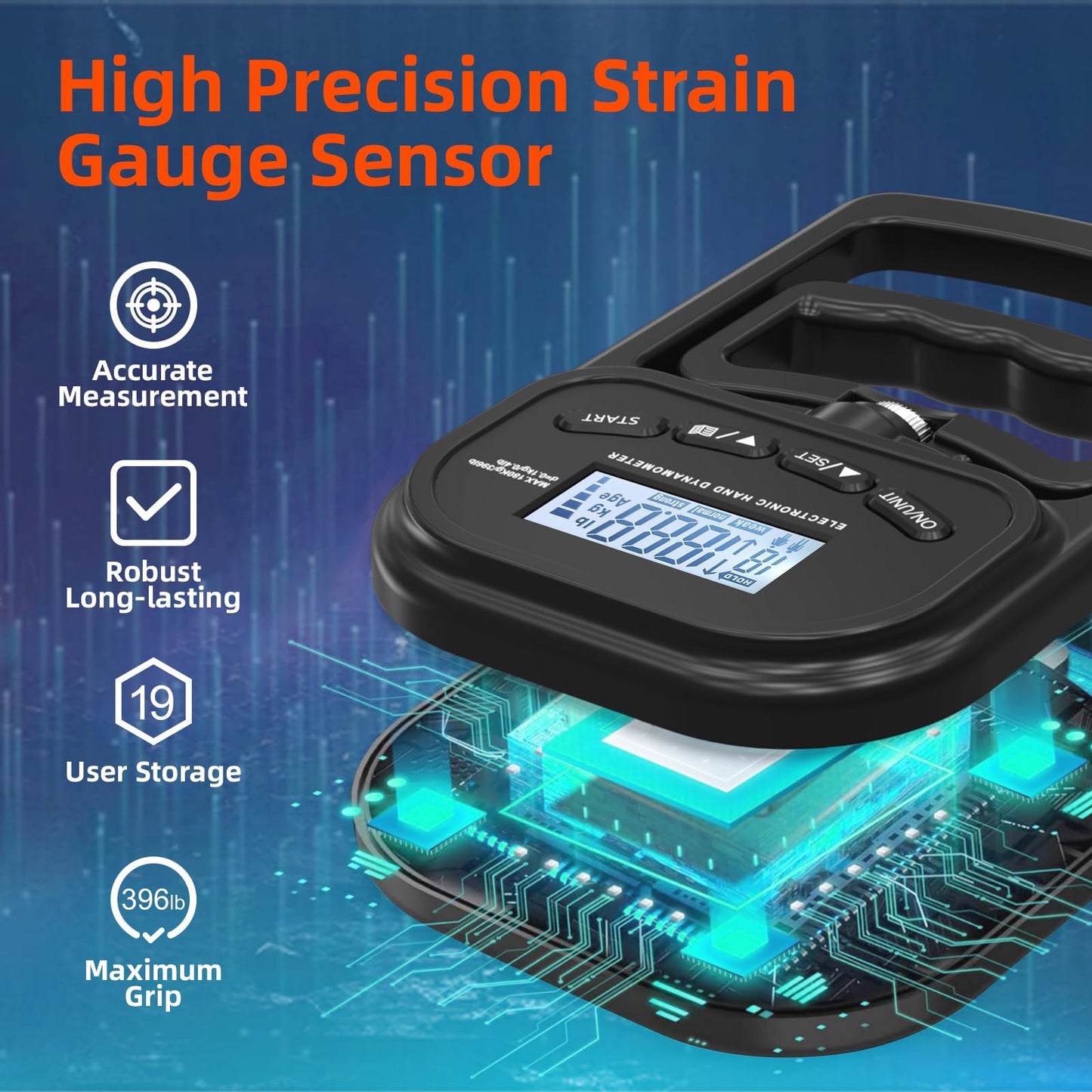 inaepeak 396lbs / 180kg Grip Strength Tester, Rechargeable Electronic Hand Dynamometer, Digital Grip Strength Tester with LCD Display, Adjustable Hand Grip Dynamometer Hand Exercisers for Strength