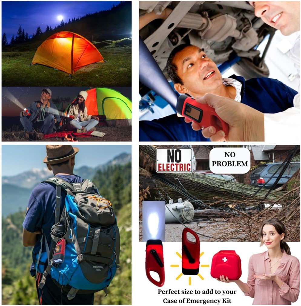 Hand Crank Emergency Flashlights - 4 Pack LED for Camping, Home & Car