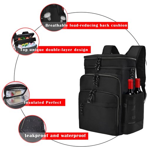GiMiUiTo Double Deck Cooler Backpack Leak-Proof Large Cooler Backpack,Cooler Bag Insulated Perfect Soft Cooler Bag for Tactical, Camping, Picnic, Beach, Hiking,Grey