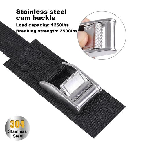 Ayaport Stainless Steel Cam Buckle Tie Down Straps Lashing Straps 2200lbs Break Strength Heavy Duty Car Roof Rack Strap for Kayak, SUP, Surfboard, Cargo, Motorcycle, Truck, Boat, Dirt Bike(1" x 16')