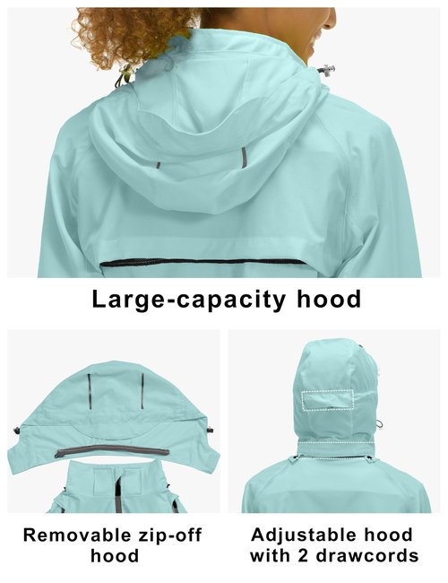 Little Donkey Andy Women's Lightweight Waterproof Cycling Jacket with Removable Sleeves & Hood for Biking Running Golf Blue Glow XS