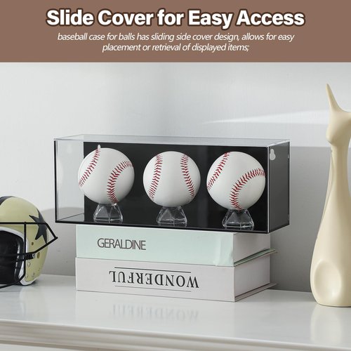 Lineshading Baseball Golf Ball Display Case for 3 Balls UV Protected Acrylic Boxes for Display Ball Cube Memorabilia Showcase Autograph (Black, 11.4 x 4.3 x 3.15 Inch)