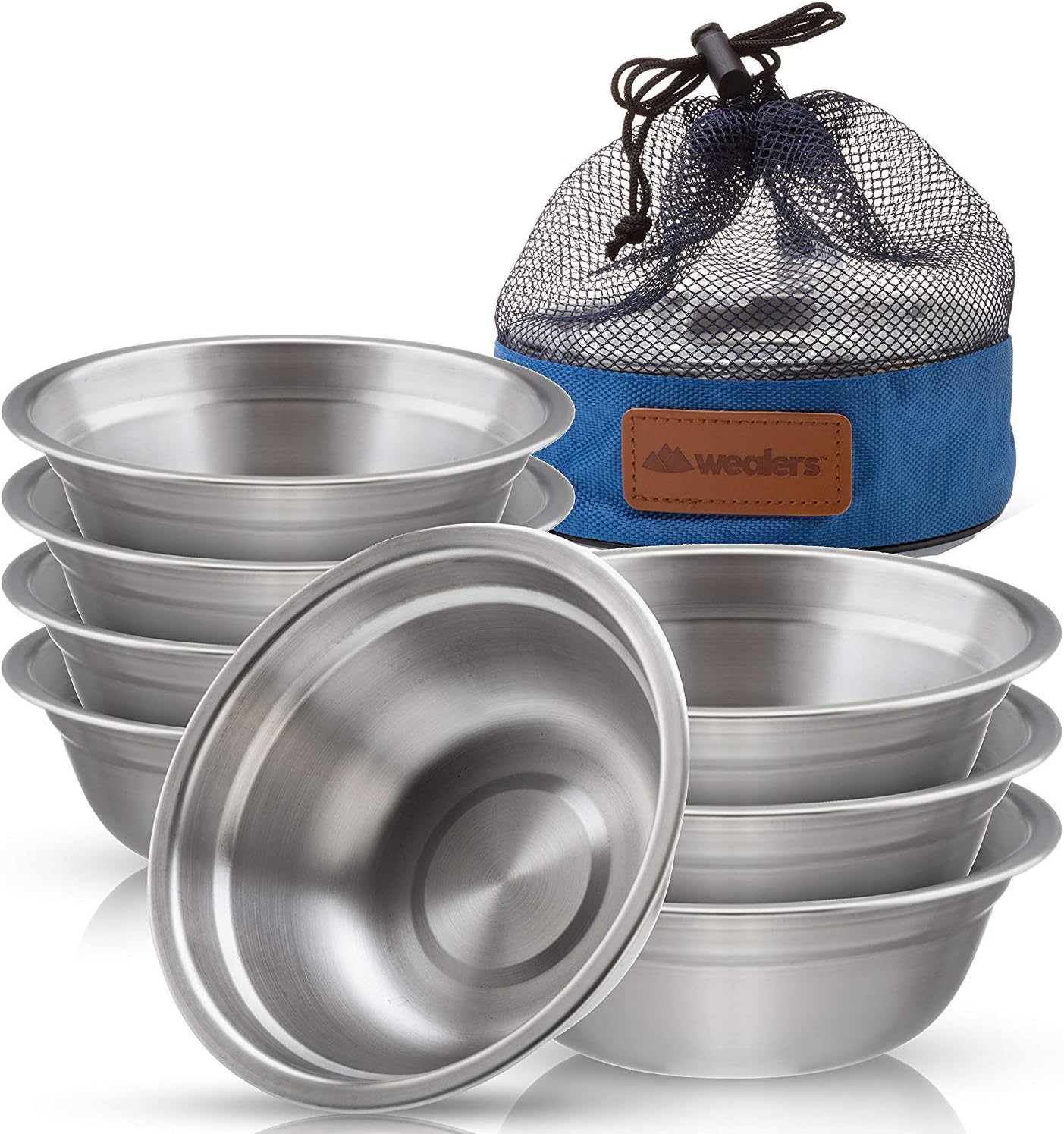 Wealers Stainless Steel Bowl Set - 6 inch Ultra-Portable Dinnerware Round BPA Free Bowls with Mesh Travel Bag for Outdoor Camping | Hiking | Picnic | BBQ | Beach