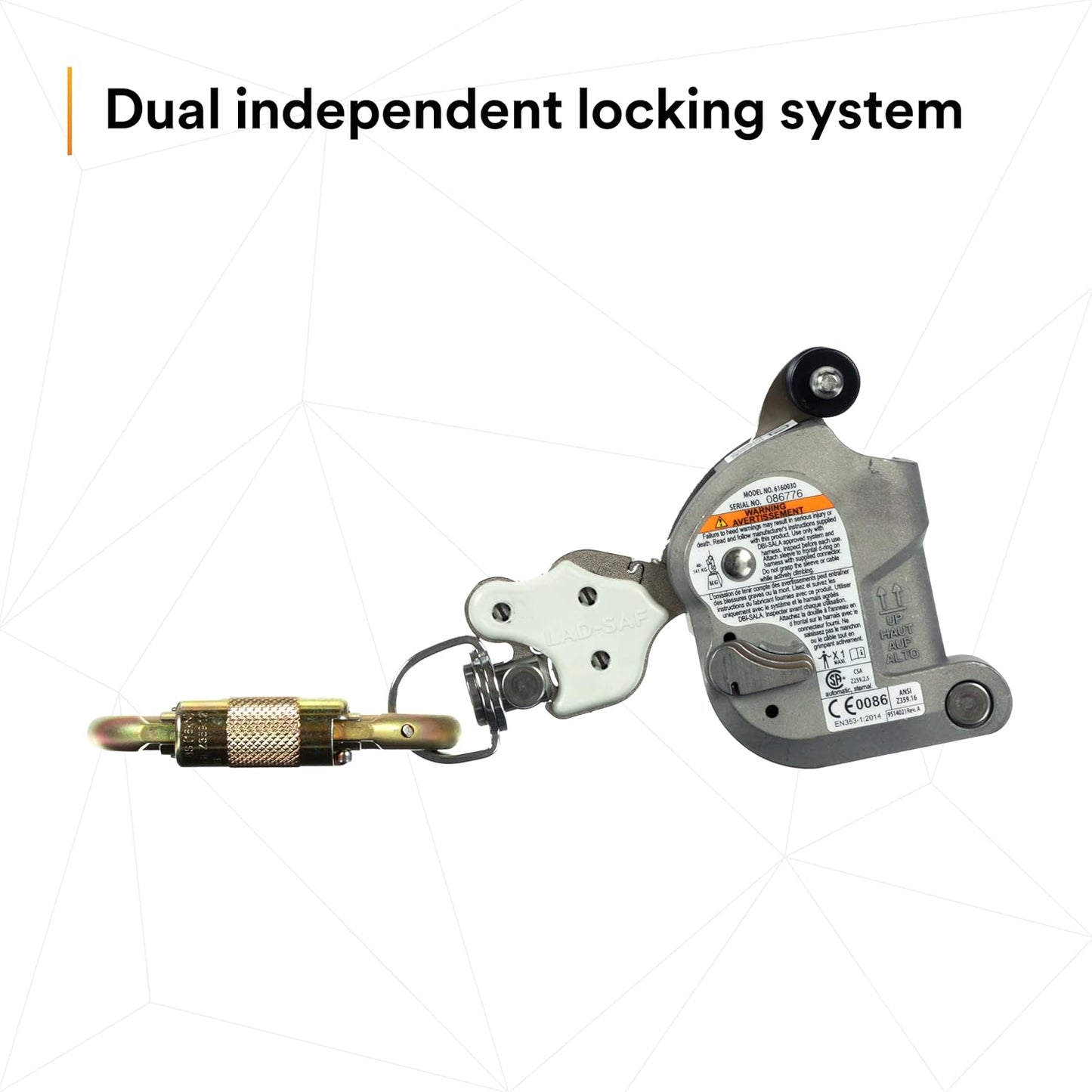 3M DBI-SALA 6160030 Lad-Saf Sleeve with Carabiner, Cam and Inertial Locking Fits 3/8"" and 5/16"" Diameter, Silver