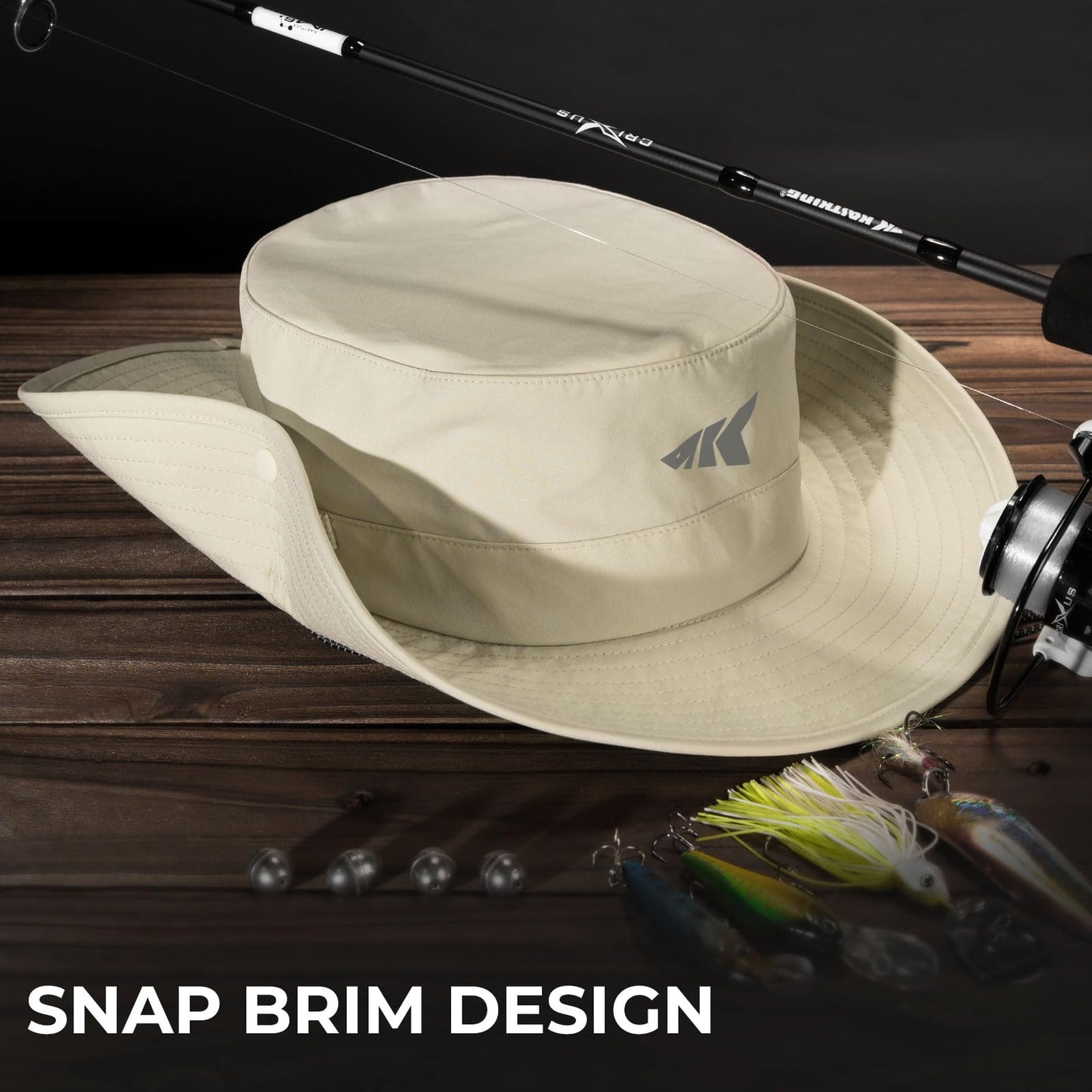 KastKing Shade Trekker Boonie Hat,UPF 50+ Protection,Water-Repellent,Adjustable Snap Brim Fishing Hat,Khaki
