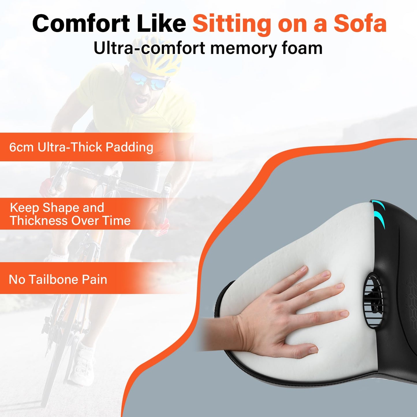 TONBUX Noseless Bike Seat for Men & Women, 6cm Padding Extra Comfortable Bike Seat Cushion, 13.4" Large Bicycle Saddle for Peloton Bikes, Stationary Bikes, Ebike