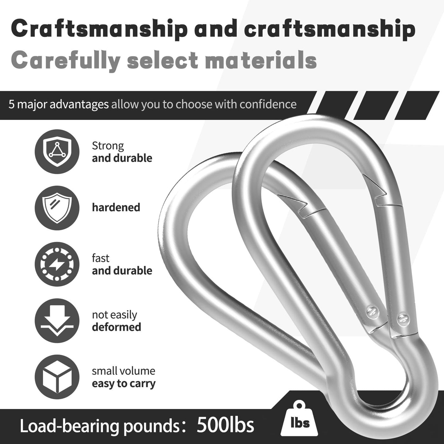 50-Pack M8 Carabiners Clip Heavy Duty Spring Snap Hook, 3Inch Galvanized Steel Carabiner, Safety Quick Links Snap Hooks, Spring Clips for Swing Hammock Camping Keychain Outdoor