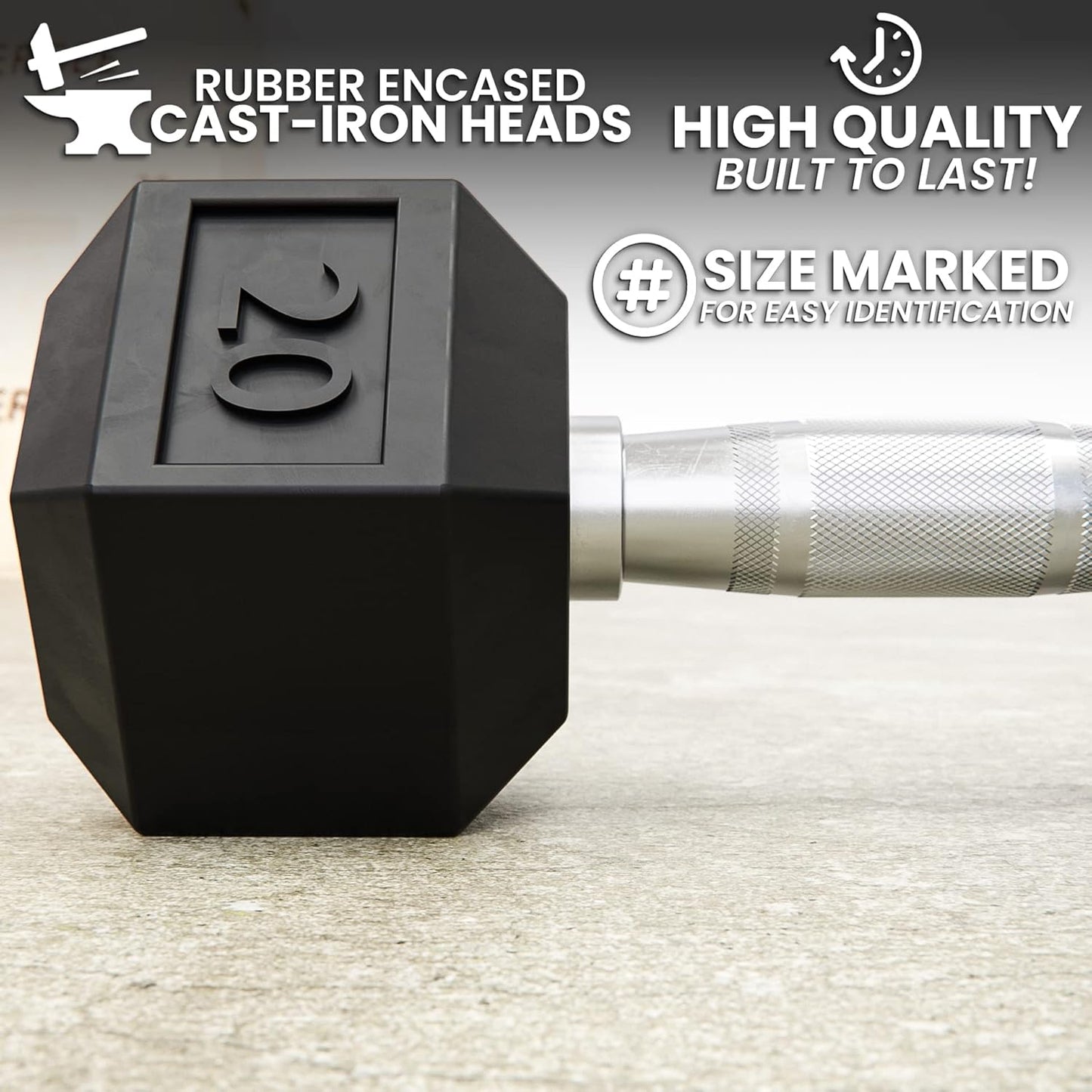 Synergee 20 LB Rubber Encased Hex Dumbbells with Chrome Handle. Sold Individually All Purpose Weights for Strength & Conditioning Training.