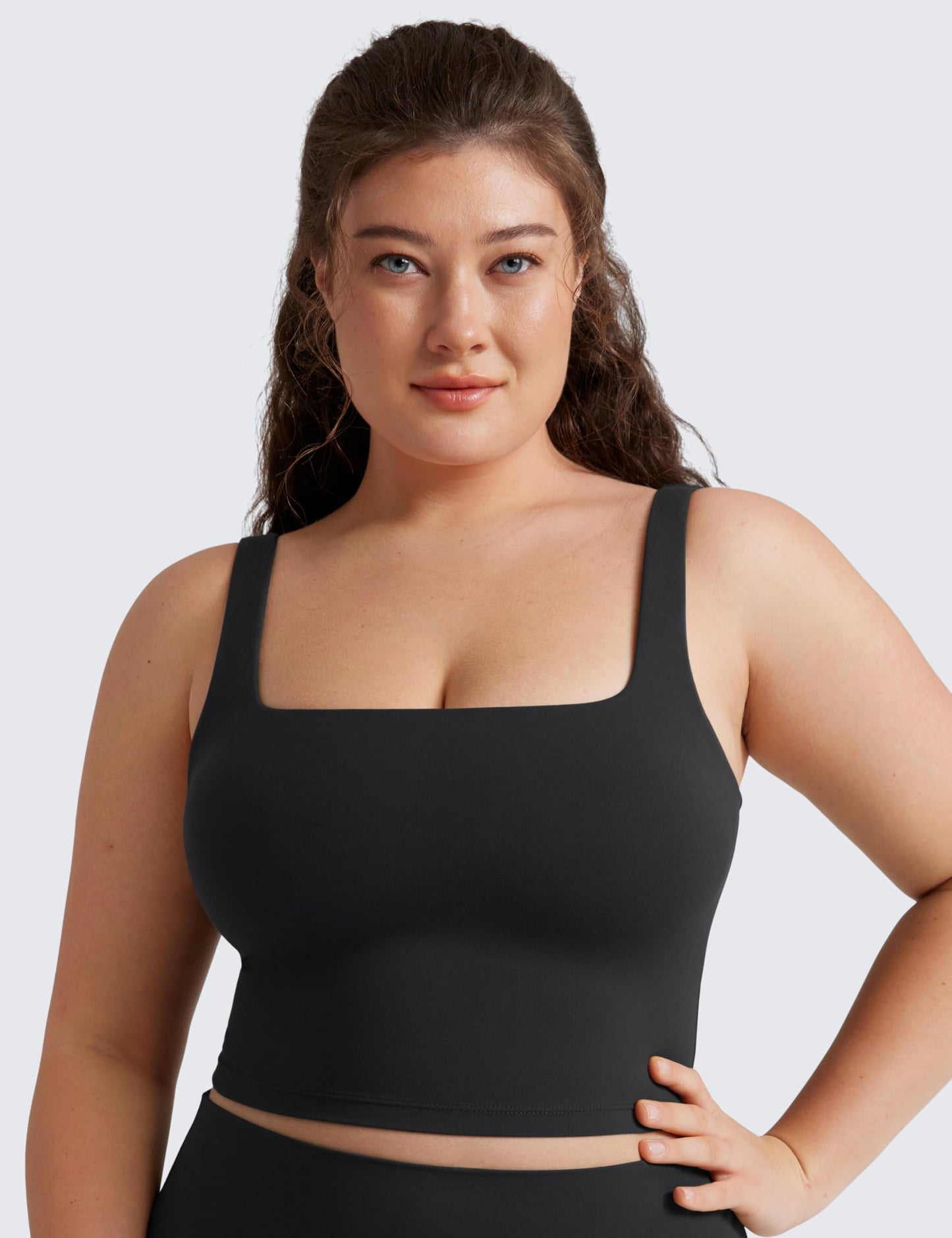 CRZ YOGA Butterluxe Square Neck Crop Tank Tops for Women - Workout Longline Sports Bras Padded Yoga Camisole Black Medium