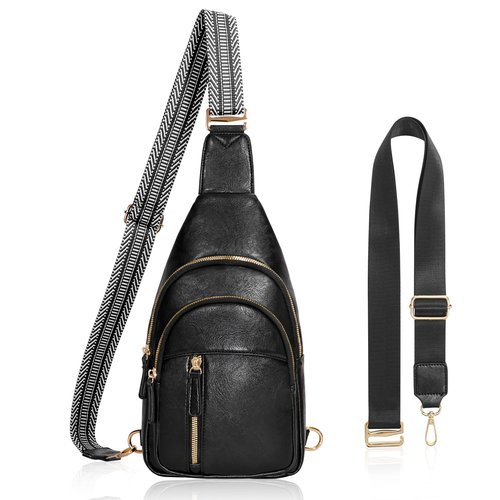 SUOSDEY Sling Bags for Women Crossbody Leather Sling Backpack Chest Bag Shoulder Bags for Casual Traveling Hiking Cycling black