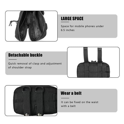 WUYUNTAI Tactical Pouches, Molle Admin Pouches Utility Cell Phone Flashlight Tool Pouch for Tactical Vest Chest Waist Pack Utility Tool Pouch Tactical Bag (Black)
