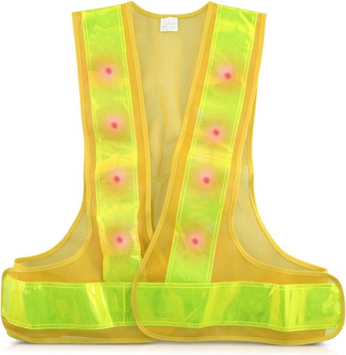 kwmobile LED Light Safety Vest - High Visibility Waistcoat Traffic Outdoor Night Warning Reflector Clothing Reflective