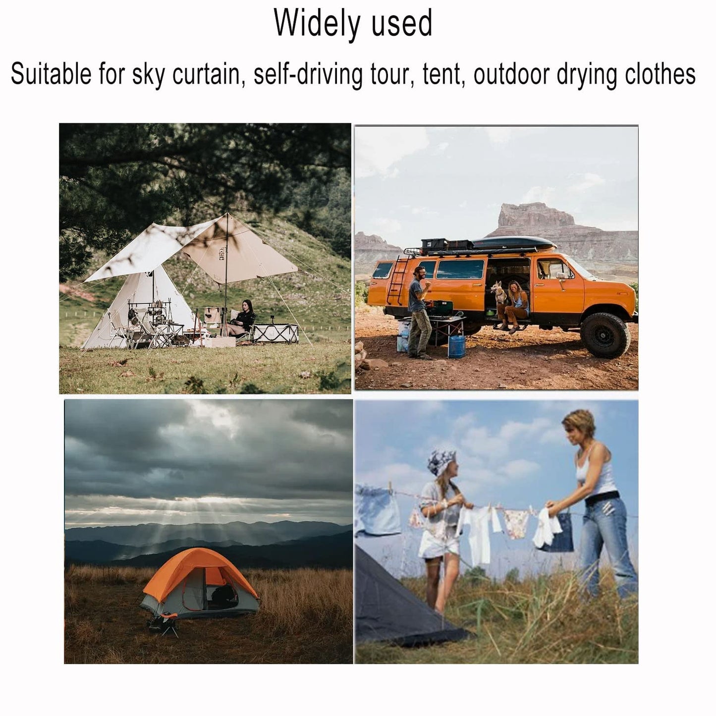 A Black Rope Outdoor Guy Lines Tent Cords, AOPANDA with Aluminum Alloy Buckle for Camping Rope, Suitable for Camping, Outdoor Sports(4mm,13ft,4pack)