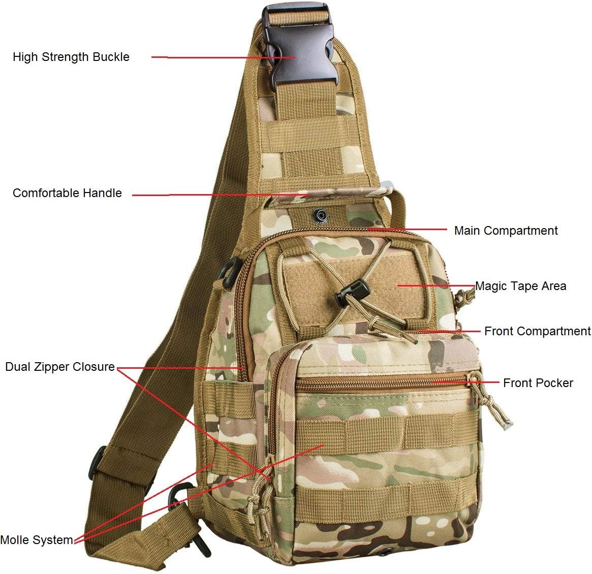 FAMI Outdoor Tactical Bag Backpack, Military Sport Bag Pack Sling Shoulder Backpack Tactical Satchel for Every Day Carry (Black)