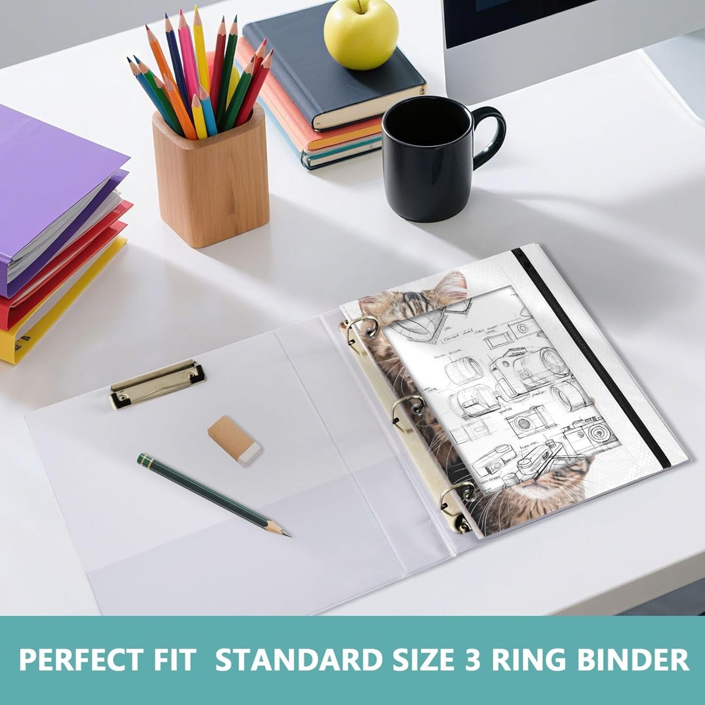 Largemouth Bass Fish 2 Pack 3 Ring Binder Pocket A4 Size Binder Pouches Clear PVC Loose Leaf Folder Sleeves Storage Bags for Files, Documents