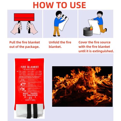 SHJYKRU Fire Blanket 40"x40" - Reusable Emergency Fire Suppression for Kitchen, Grill, Home, Camping,Car,Fireplace, School, BBQ & Office (1 Pack)