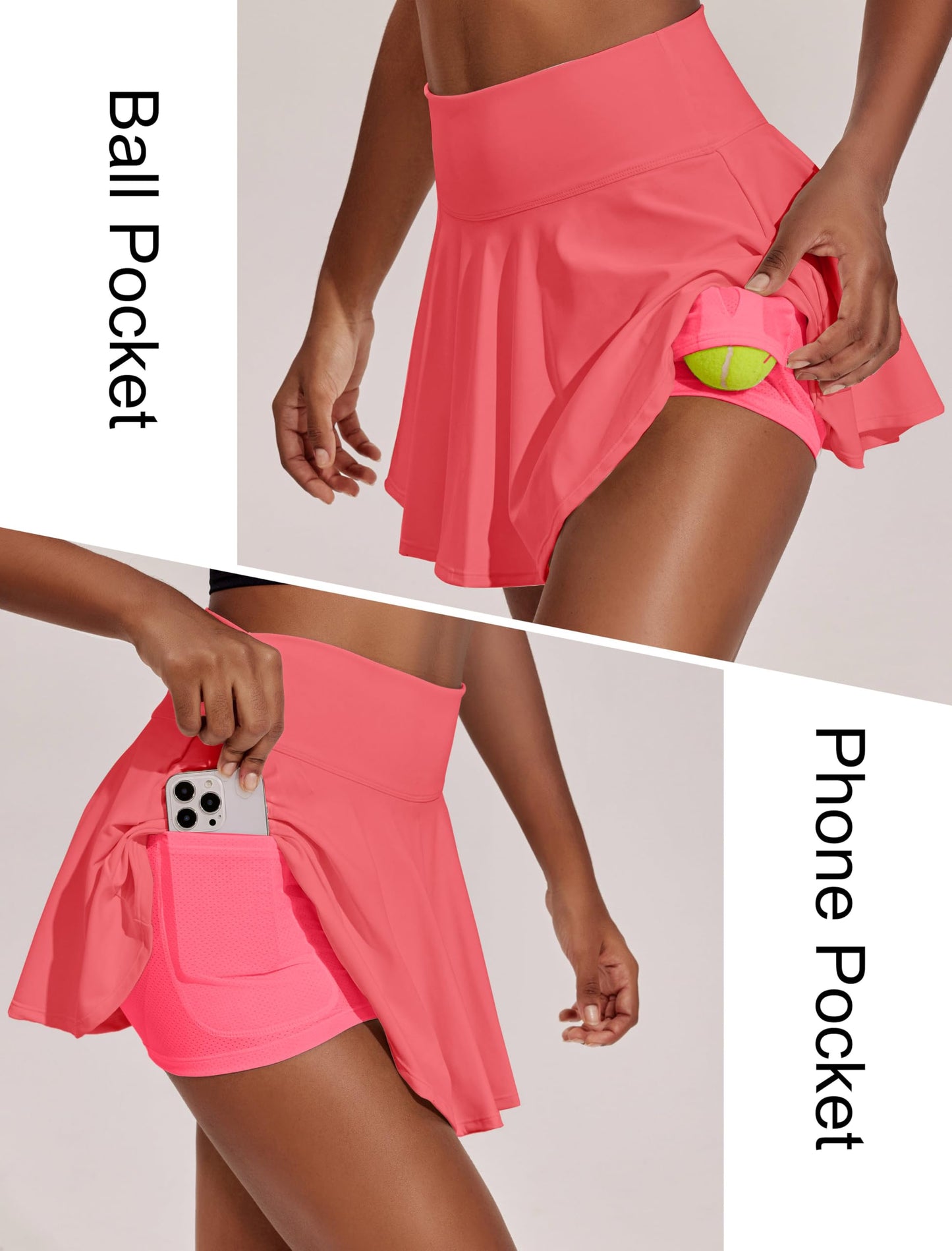 PINSPARK Golf Skirts for Women Tummy Control Tennis Skort with Shorts Underneath Pleated Athletic Skirt, Gloss Pink XL