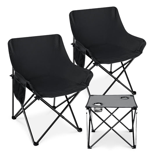 Leonyo 2 Pcs Portable Camping Chairs for Adults, Comfortable & Oversized Lawn Chair & Folding Camping Table for Outdoor Sports, Fishing, Rv Travel, Beach, Picnic – Black
