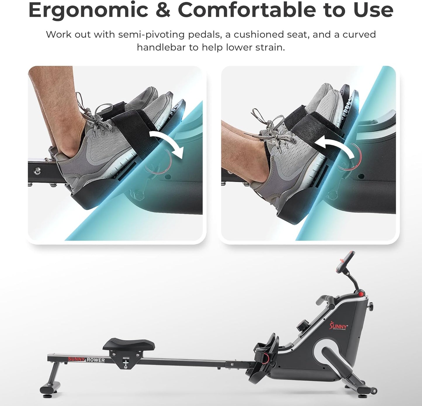 Sunny Health & Fitness Foldable Rowing Machine for Home - Full-Body Low-Impact Workout, Quiet Operation & Free SunnyFit App