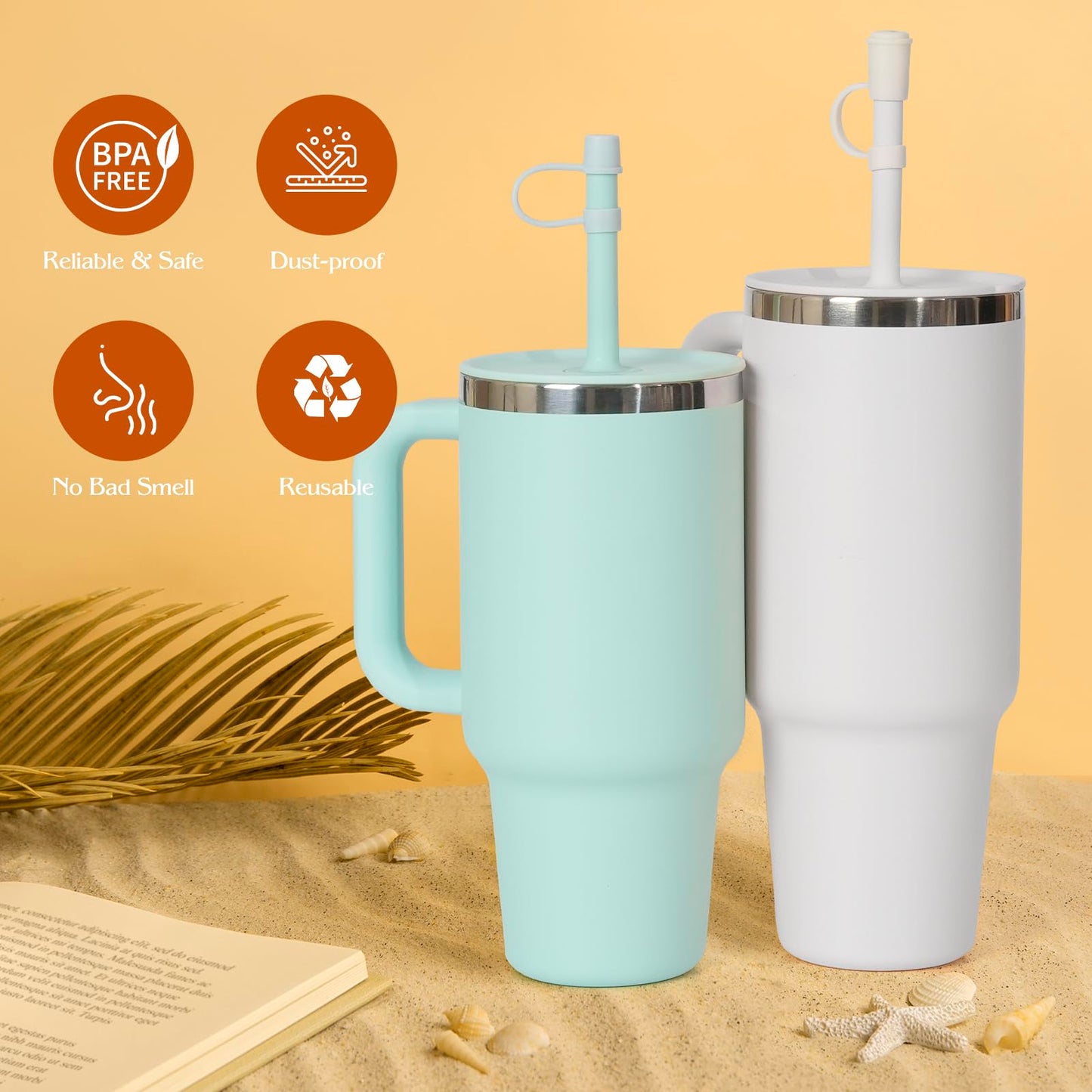 6 PCS Straw Cap for HydroFlask Tumbler 32 oz & 40 oz, 0.4 in Silicone Straws Topper for Hydro Flask Press-in Lid, Dust Proof