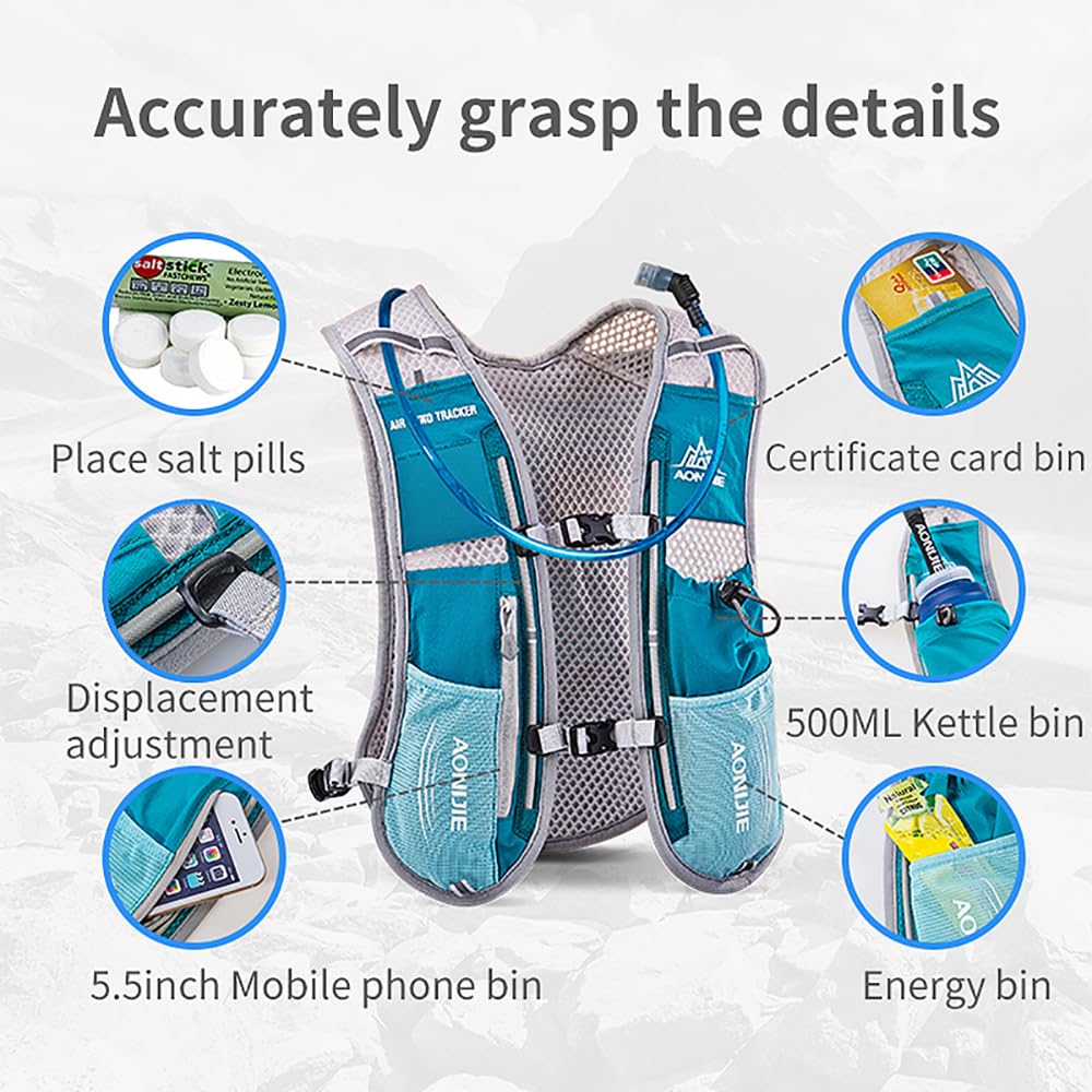 AONIJIE 5L Running Hydration Vest Pack with 1.5L Water Bladder Adjustable & Lightweight Hydration Backpack for Marathon Race Hiking Cycling(Black with 1.5L Bladder)