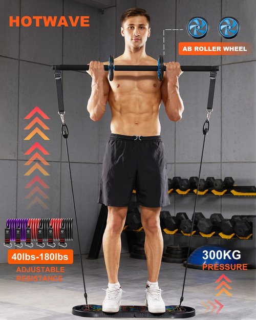 HOTWAVE Portable Exercise Equipment with 16 Gym Accessories,20 in 1 Push Up Board Fitness,Resistance Bands with Ab Roller Wheel,Full Body Workout at Home
