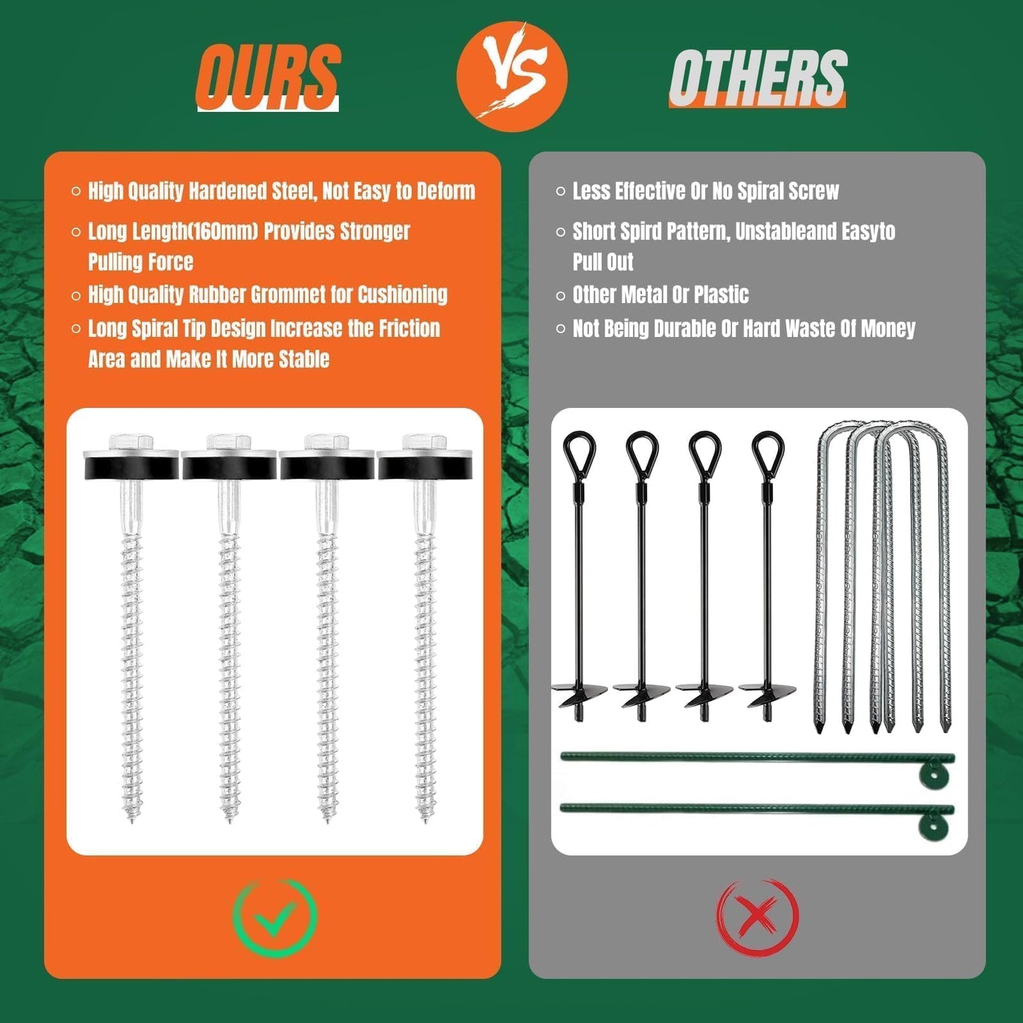 6 Pcs 6.2" Hex Pegs Drillable Threaded Tent Pegs Or Tent Stakes, Screw in Tent Pegs Stakes for Garden Canopies Grassland Canopies Awnings Camping Travel (Hex Tool and Storage Bag)