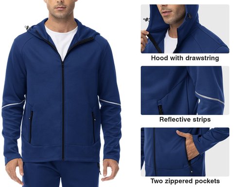 Rdruko Men's Sweatsuit Sets 2 Piece Hooded Full Zip Jogger Gym Lesiure Casual Track Sweat Suits for Men(Sapphire Blue, US L)