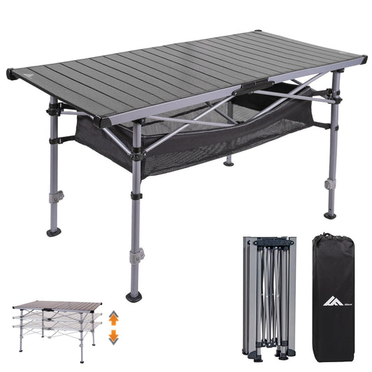 Ablazer Camping Table with Carry Bag, Adjustable Height Portable Table for Outdoor, Camping, Picnic, Beach, Aluminum Picnic Roll-up Table for 4-6 Person