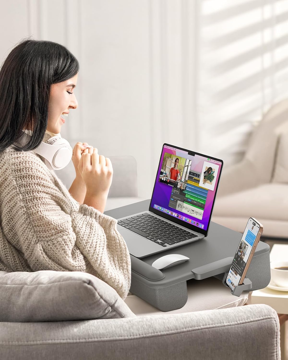 SAIJI Laptop Lap Desk, Portable Laptop Desk for Bed - Fits Up to 17" Laptops & MacBook,Lightweight Lap Tray Table with Storage Drawer, Lap Desk with Cushion, Lap Stand for Bed & Couch