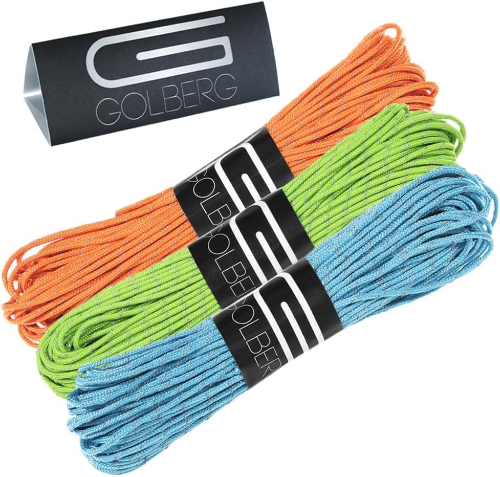 GOLBERG G 1.8mm Fluorescent Reflective 95lb Paracord – 20 Meters – Perfect for Guyline, Tent Rope, Camping, Hiking – (Reflective Neon Turquoise/Scarlet Red)