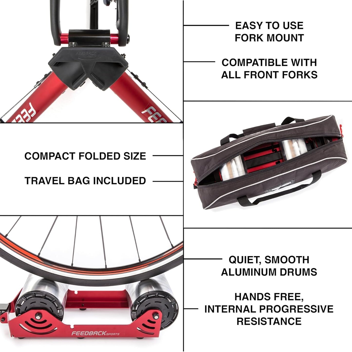 FEEDBACK SPORTS | Omnium Lightweight and Portable Bike Trainer | for 16” to 29” Wheels | Travel Bag Included