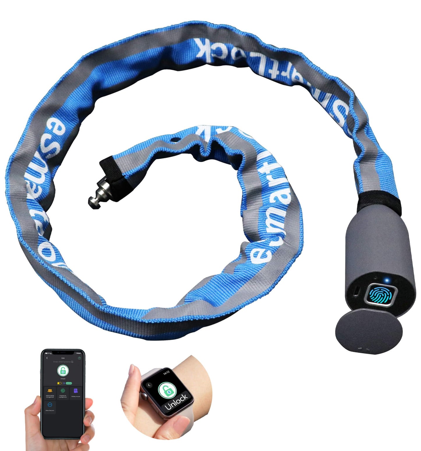 Anweller Heavy Duty Anti Theft Chain Lock, 3.3FT Long Keyless Fingerprint Bluetooth Electronic Digital Lock for Bike Scooter Outdoor Fence Gate, Electric Scooter Bike Accessories for Adults - Blue