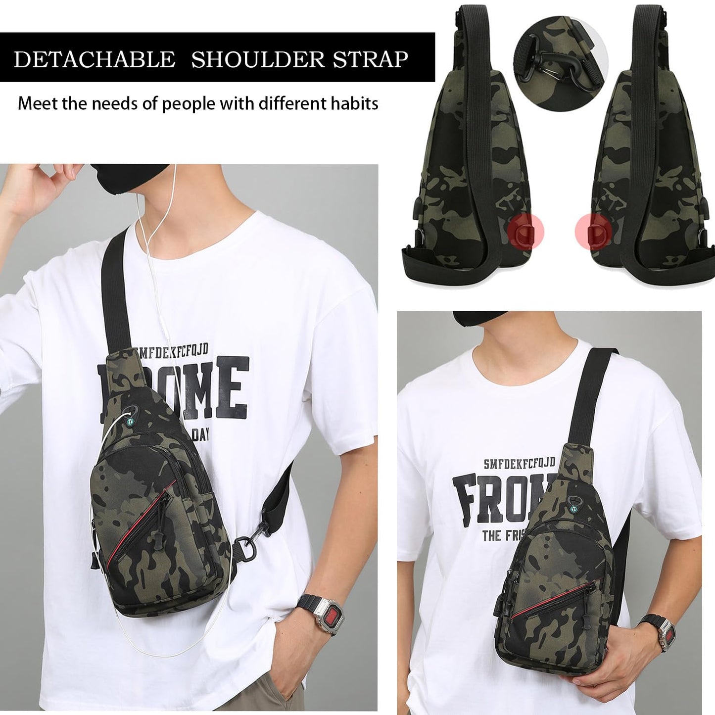 JENAGREEN Small Crossbody Sling Backpack Sling Chest Bag，Adjustable Cross Body Bag Chest Shoulder Bag Daypack Fanny Pack for Travel Hiking