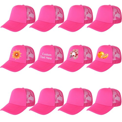 Ultrafun 12 Pack Trucker Hat Summer Mesh Sublimation Blank Hats Adjustable Snapback Baseball Hats for Men Women (12Pack-Rose red)