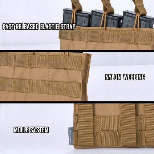IDOGEAR Open-Top Triple Mag Pouch 5.56mm MOLLE Mag Pouch Multi-Purpose Magazine Holder for Outdoor Sports