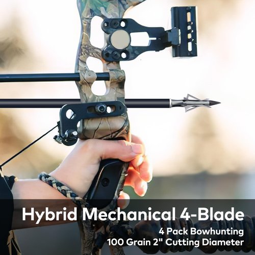 DEEPOWER Hybrid Mechanical Broadheads 100 Grain 4-Blade Archery Broadheads 4 Pack Bowhunting 2" Cutting Diameter for Hunting (100 Grain)