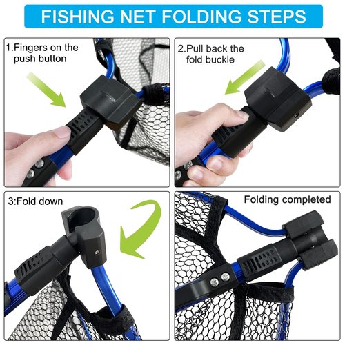LBW Collapsible Fishing Net with Telescoping Handle, Folding Kayak Net for Freshwater or Saltwater, Trout Catfish Bass Rubber Landing Net