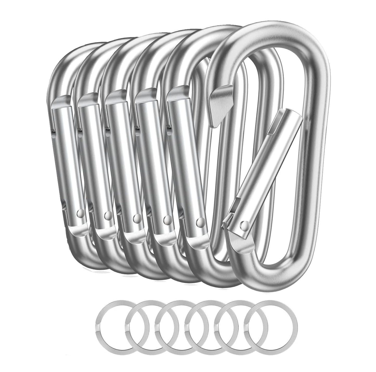 6 PCS Carabiner Keychain Clip -3" Aluminum Carabiner D Ring, Caribeener Clips, Spring Snap Hook for Keychain Clip (Silver)