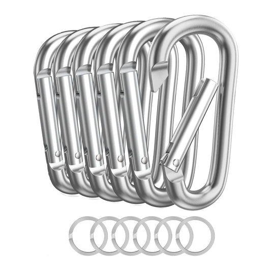 6 PCS Carabiner Keychain Clip -3" Aluminum Carabiner D Ring, Caribeener Clips, Spring Snap Hook for Keychain Clip (Silver)