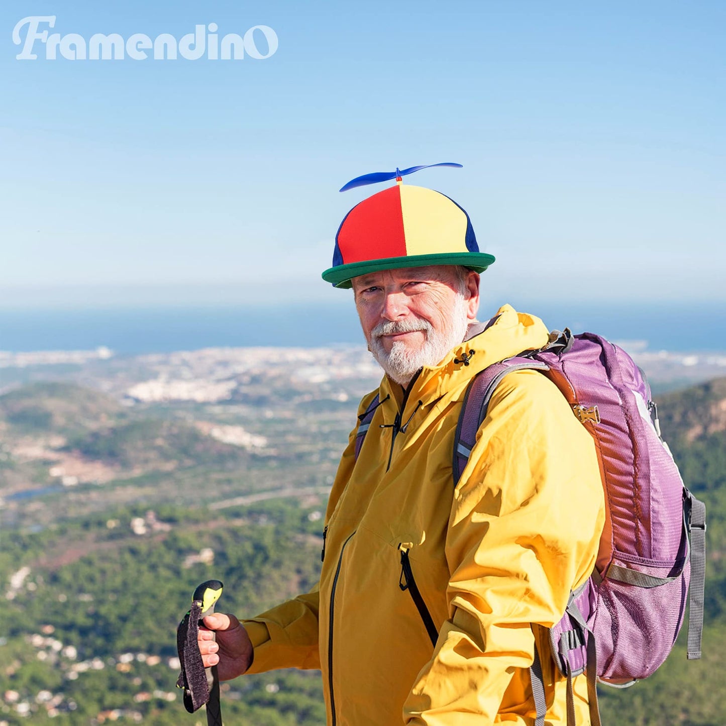 Framendino, Green Flat Brim Helicopter Hat Rainbow Propeller Hat Detachable Baseball Cap