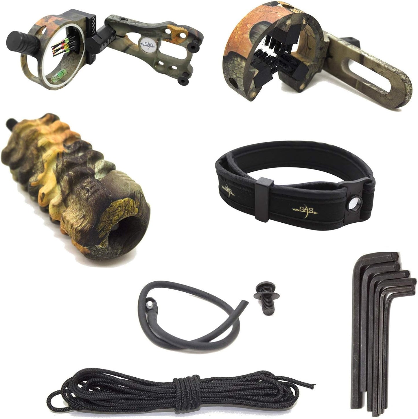 Archery Essential Accessory Upgrade Combo 5-pin Bow Sight, Arrow Rest, Stabilizer, Braided Bow Sling, Peep Sight
