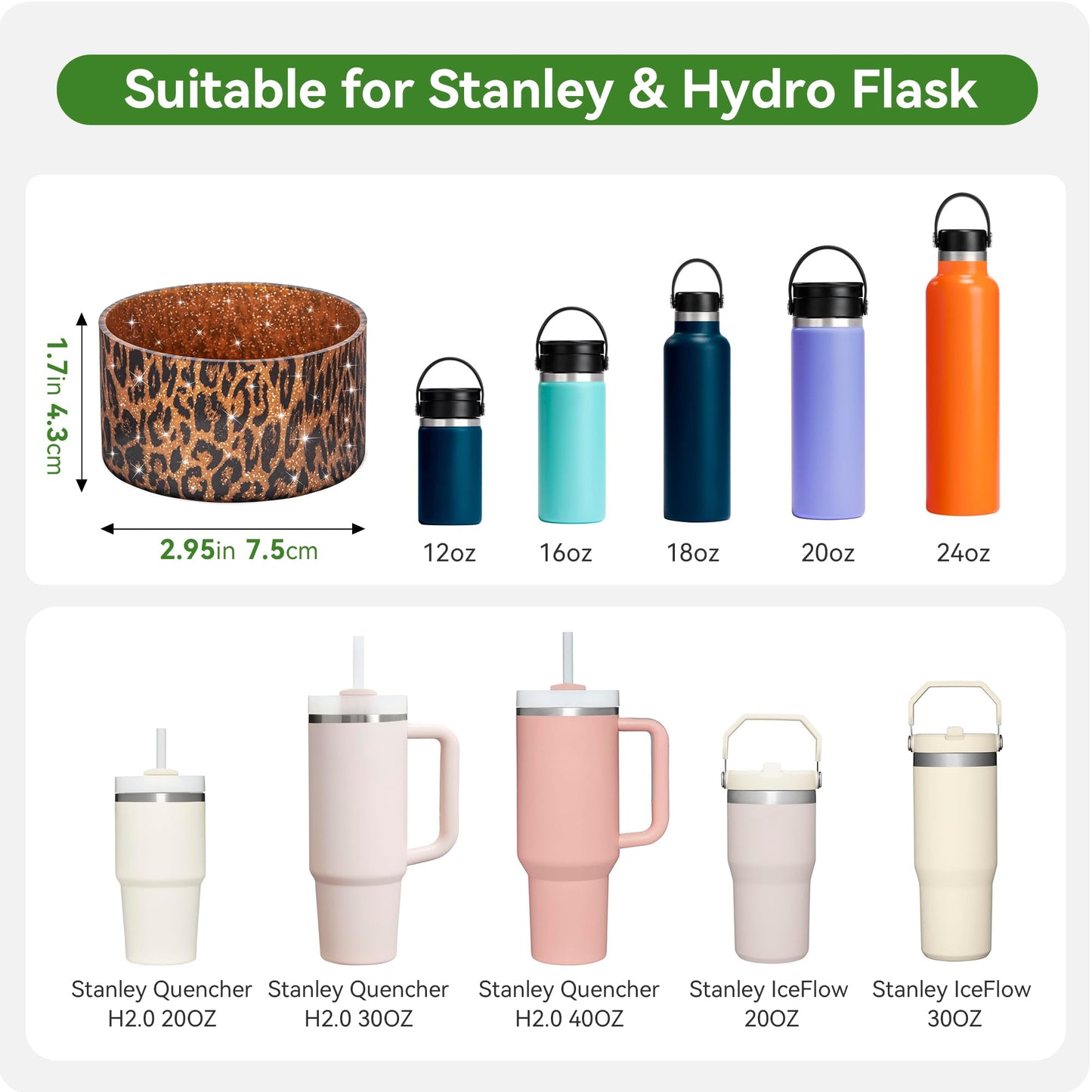 Silicone Boot for Stanley Quencher Tumbler 20/30/40 oz &IceFlow 20/30oz,Owala 24/40 oz Cup Cheetah Boot Sleeve 40oz Bottom Protector for Bottom Size 2.8-2.95" Cups & Bottles BPA-Free(Gold Leopard)