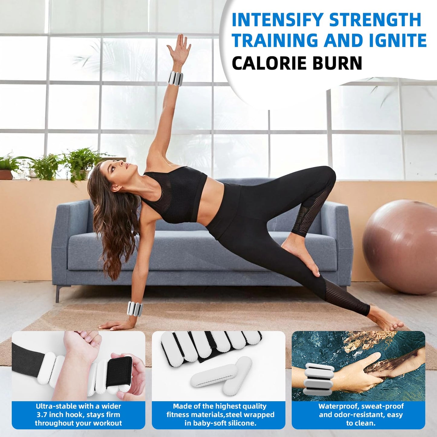 Ankle Weights for Women and Men, Adjustable Wrist Weighted Training Bracelet for Home Gym Workout, Strength Training Walkin Running, Foot weights for exercise, （1 LB each, Grey）2pc on Set