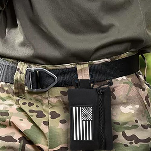 Tactical EDC Pouch Compact Mini Molle Utility Pouch Accessories Organizer Bags Coin Purse Keychain Pockets Adjustable Neck Lanyard Holder for Waist Pack (1 pcs Black)