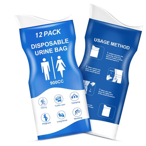 Xeiophoy Urine Bag, 12PCS Disposable Pee Bags for Travel for Women Men, 900ML Emergency Urinal Bag and Vomit Bags, Portable Unisex Urinal Bags for Camping Hiking Traffic Jams, Pregnant, Patient, Kids