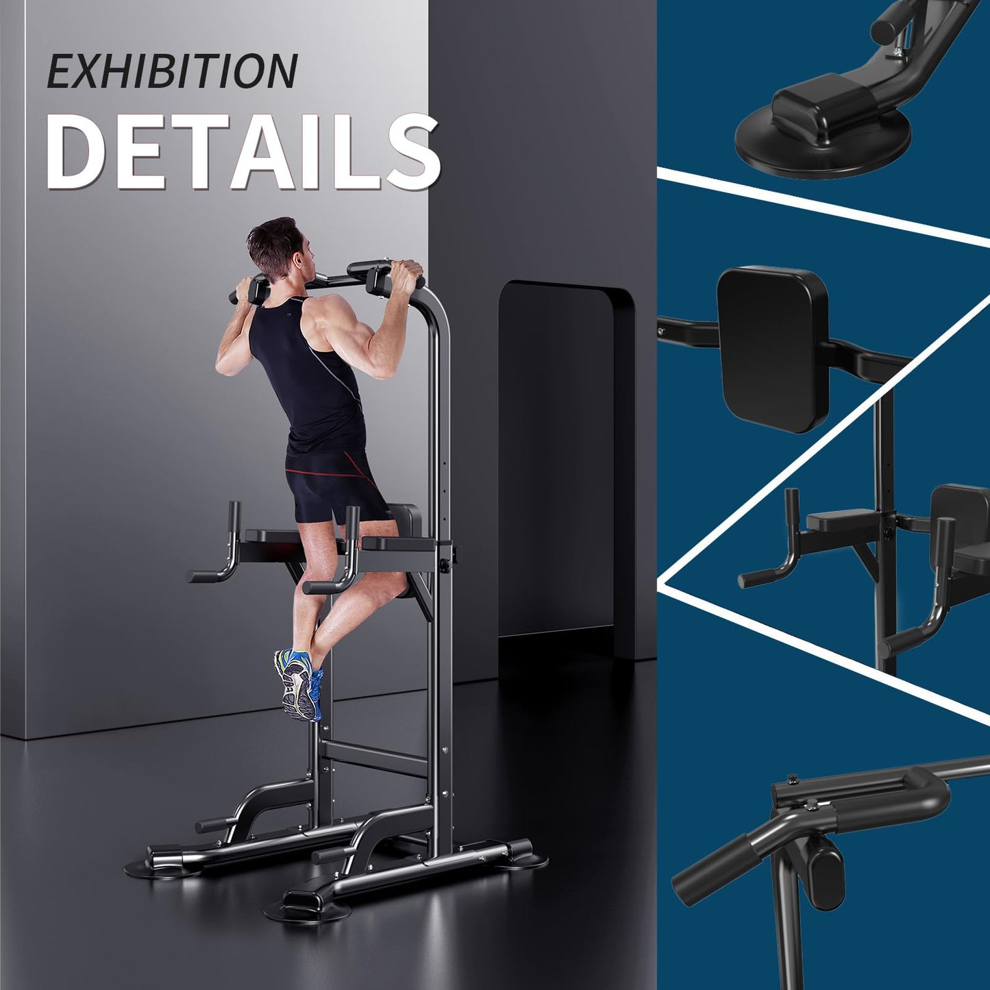 Power Tower Adjustable Height Pull Up & Dip Station Multi-Function Home Strength Training Fitness Workout Station for Home Gym (X)