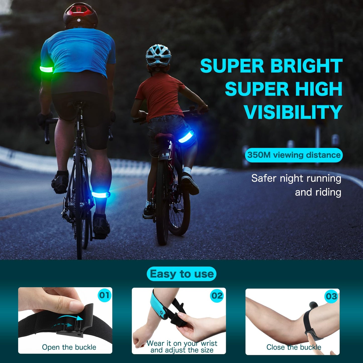 KOSKILL LED Armband Running USB Rechargeable(2 Pack), High Visibility Wristband for Runners, Joggers, Pet Owners, Cyclists, Adjustable Waterproof Reflective Bracelets for Night Running, Walking