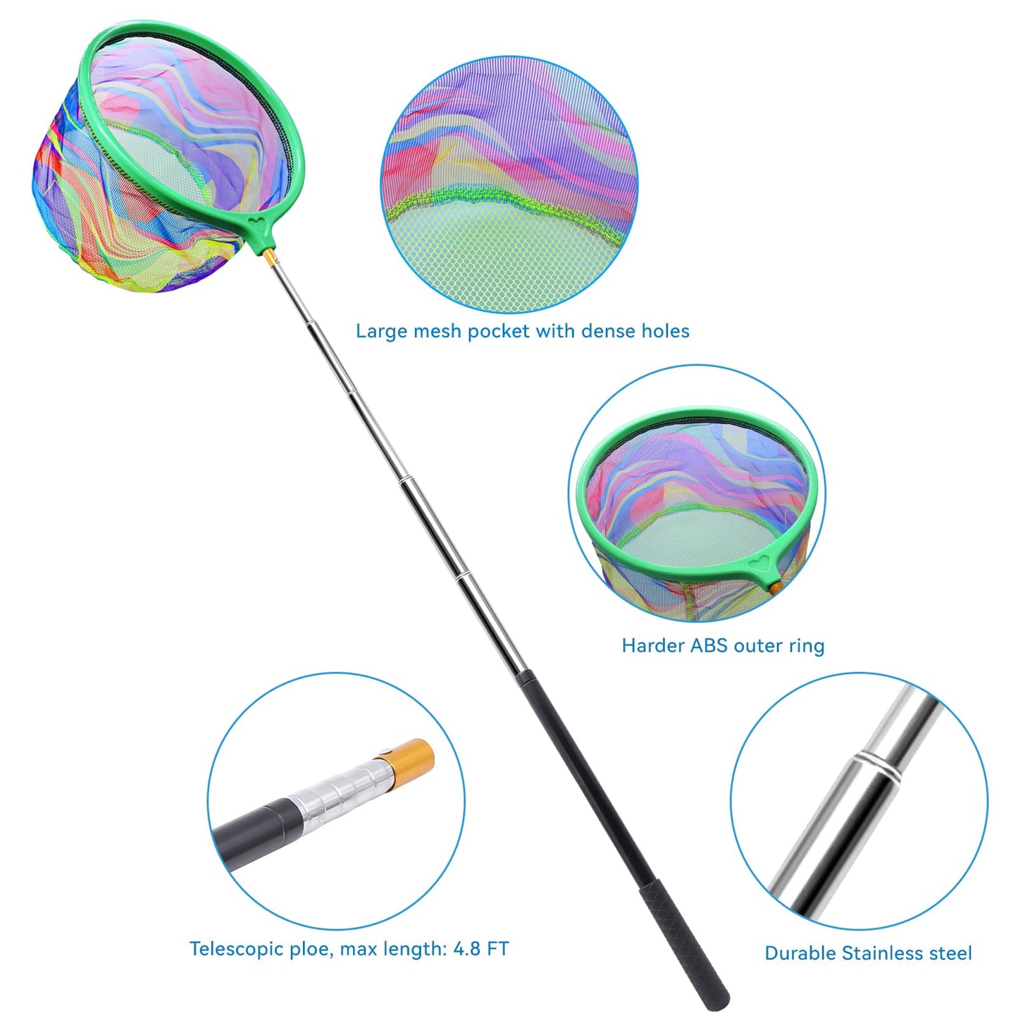 Autokcan 2PCS Fishing Net with Bucket, Telescopic Fishing Landing Net, Collapsible Kids Sand Bucket, Kids Fish Butterfly Catching for Freshwater Saltwater Outdoor Activities