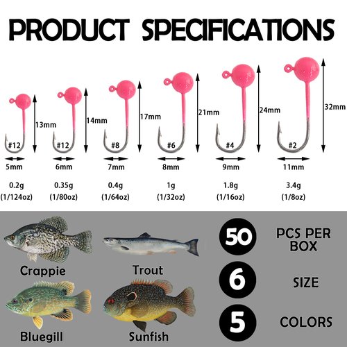Eupheng 50pcs Fly Tying Jigs Kit Jig Heads for Fly Fishing, Jig Head Fly Fishing Hooks DIY Lure Making Kit Suit for Tying Flies (1/64oz, Combo)